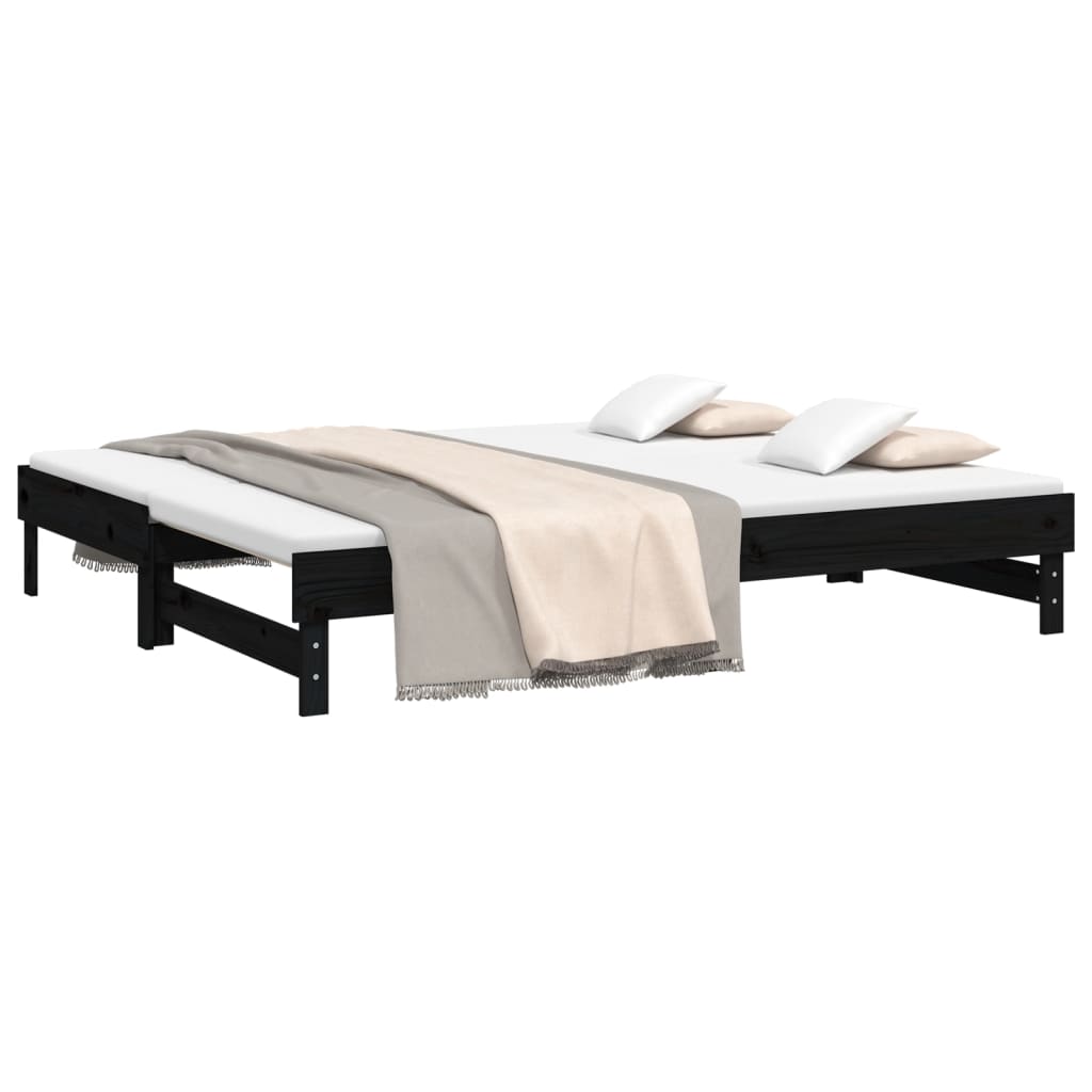 Dnevni ležaj na izvlačenje crni 2x(90x200) cm masivna borovina