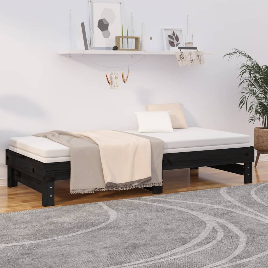 Dnevni ležaj na izvlačenje crni 2x(90x200) cm masivna borovina
