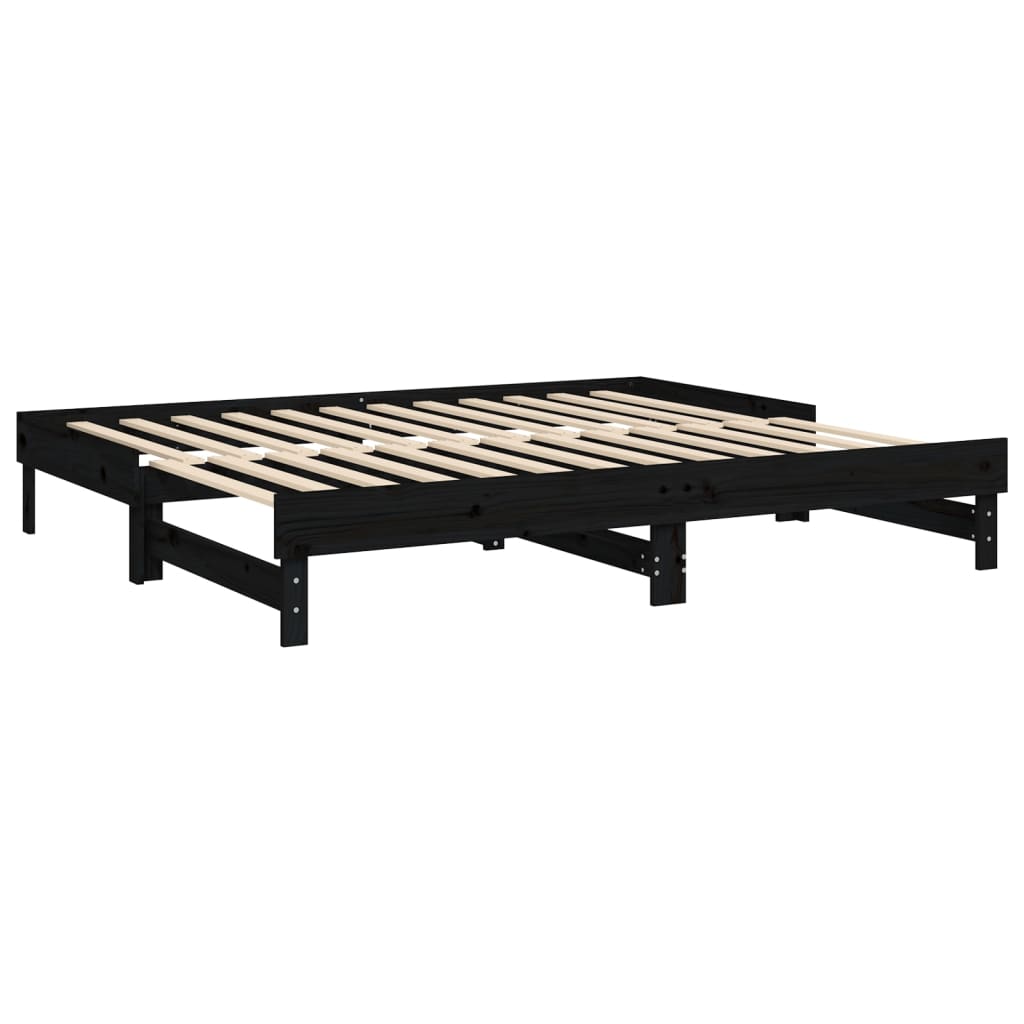Dnevni ležaj na izvlačenje crni 2x(90x200) cm masivna borovina
