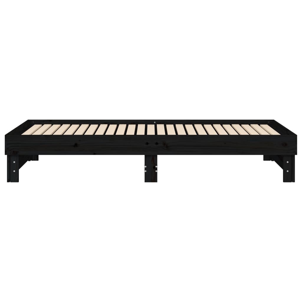Dnevni ležaj na izvlačenje crni 2x(90x200) cm masivna borovina