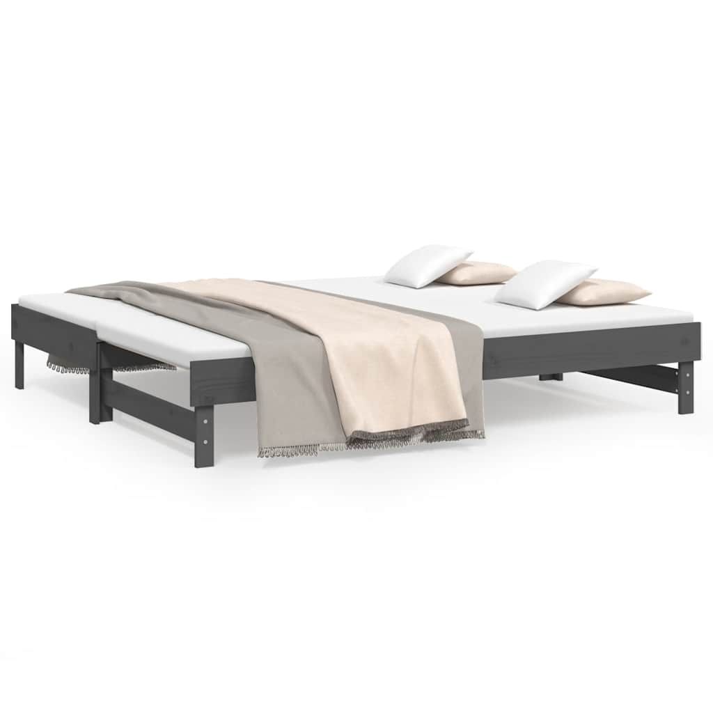 Dnevni ležaj na izvlačenje sivi 2x(80x200) cm masivna borovina