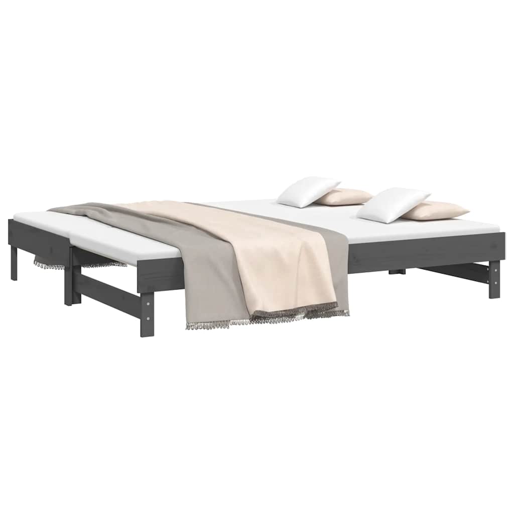 Dnevni ležaj na izvlačenje sivi 2x(80x200) cm masivna borovina