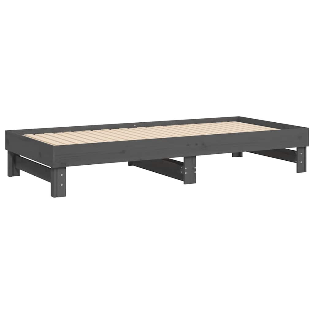Dnevni ležaj na izvlačenje sivi 2x(80x200) cm masivna borovina