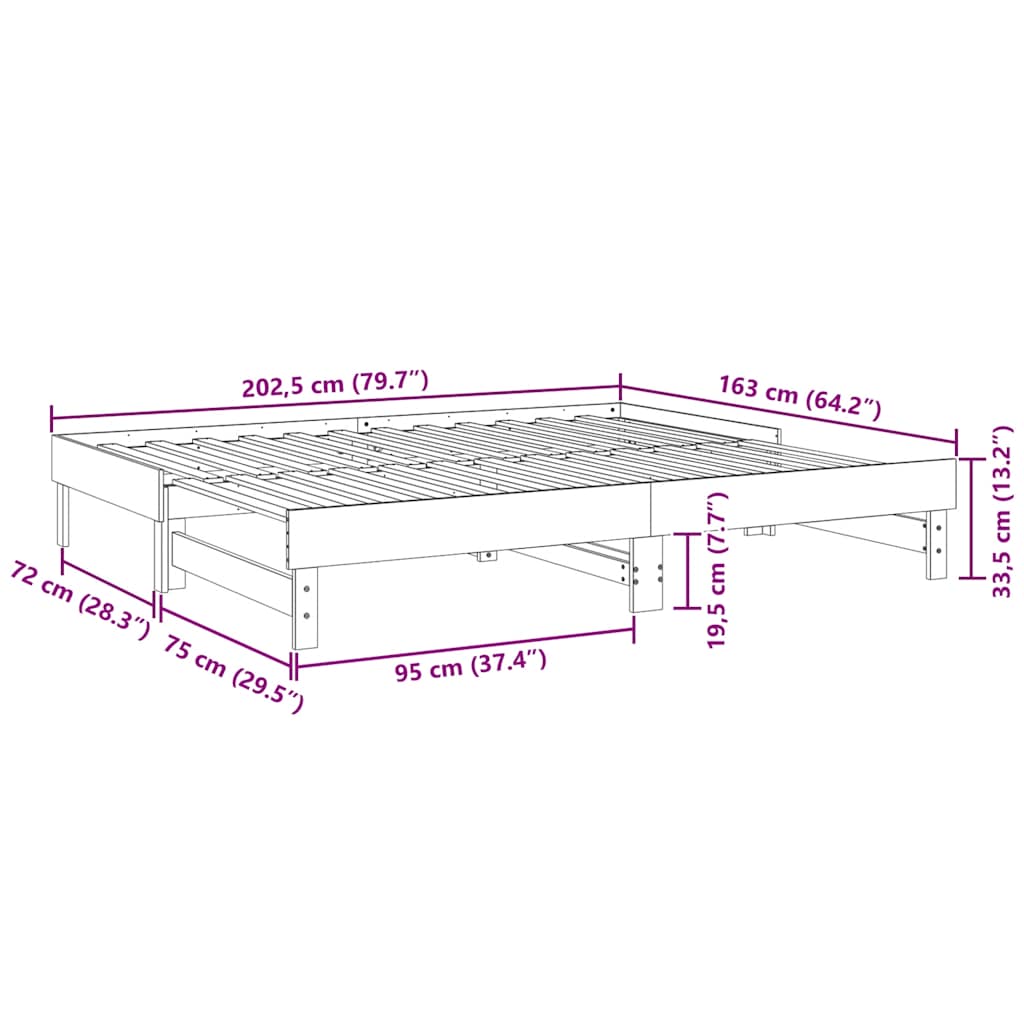 Dnevni ležaj na izvlačenje crni 2x (80x200) cm masivna borovina