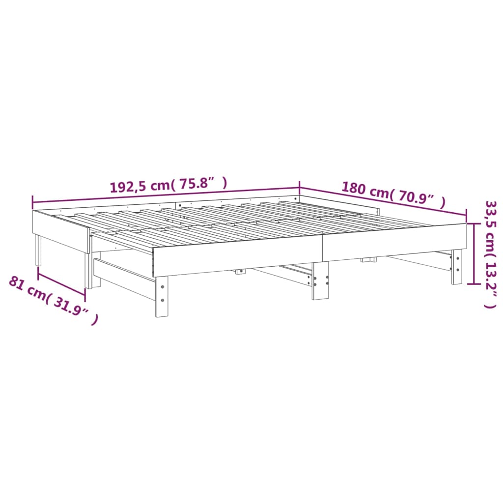 Dnevni ležaj na izvlačenje sivi 2x(90x190) cm masivna borovina