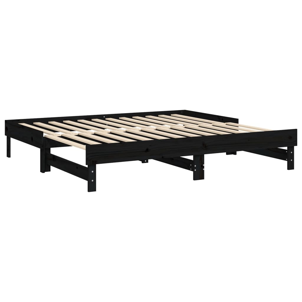 Dnevni ležaj na izvlačenje crni 2x(90x190) cm masivna borovina