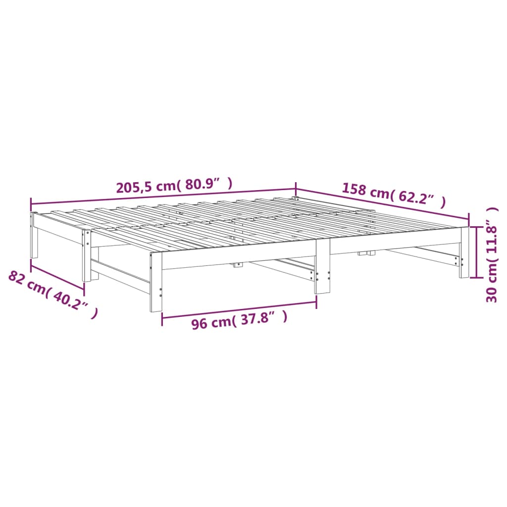 Dnevni ležaj na izvlačenje 2x (80 x 200) cm od masivne borovine