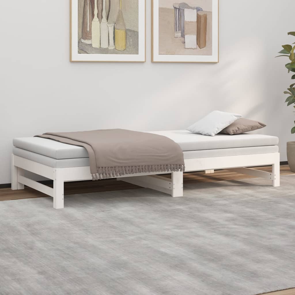 Dnevni ležaj na izvlačenje bijeli 2x(80x200)cm masivna borovina