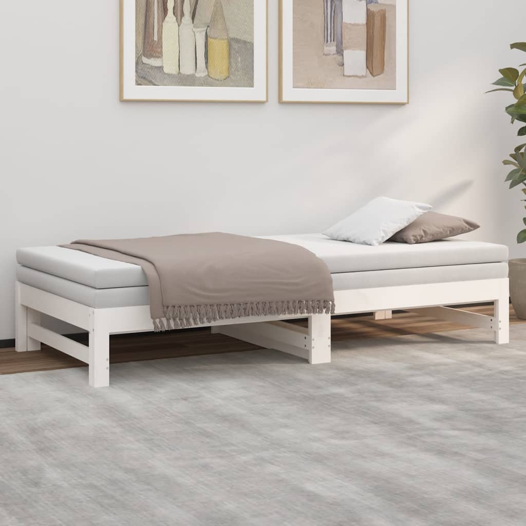 Dnevni ležaj na izvlačenje bijeli 2x(75x190)cm masivna borovina