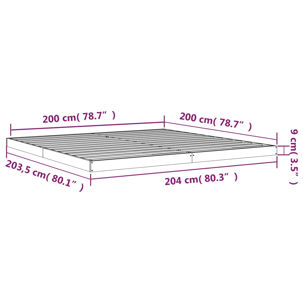 Okvir za krevet 200 x 200 cm od masivne borovine