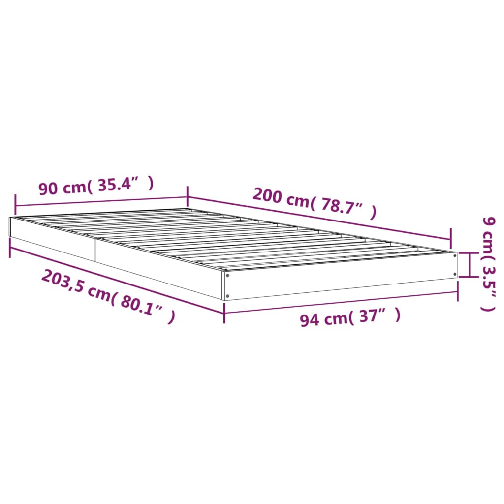 Okvir za krevet bijeli 90 x 200 cm od masivne borovine