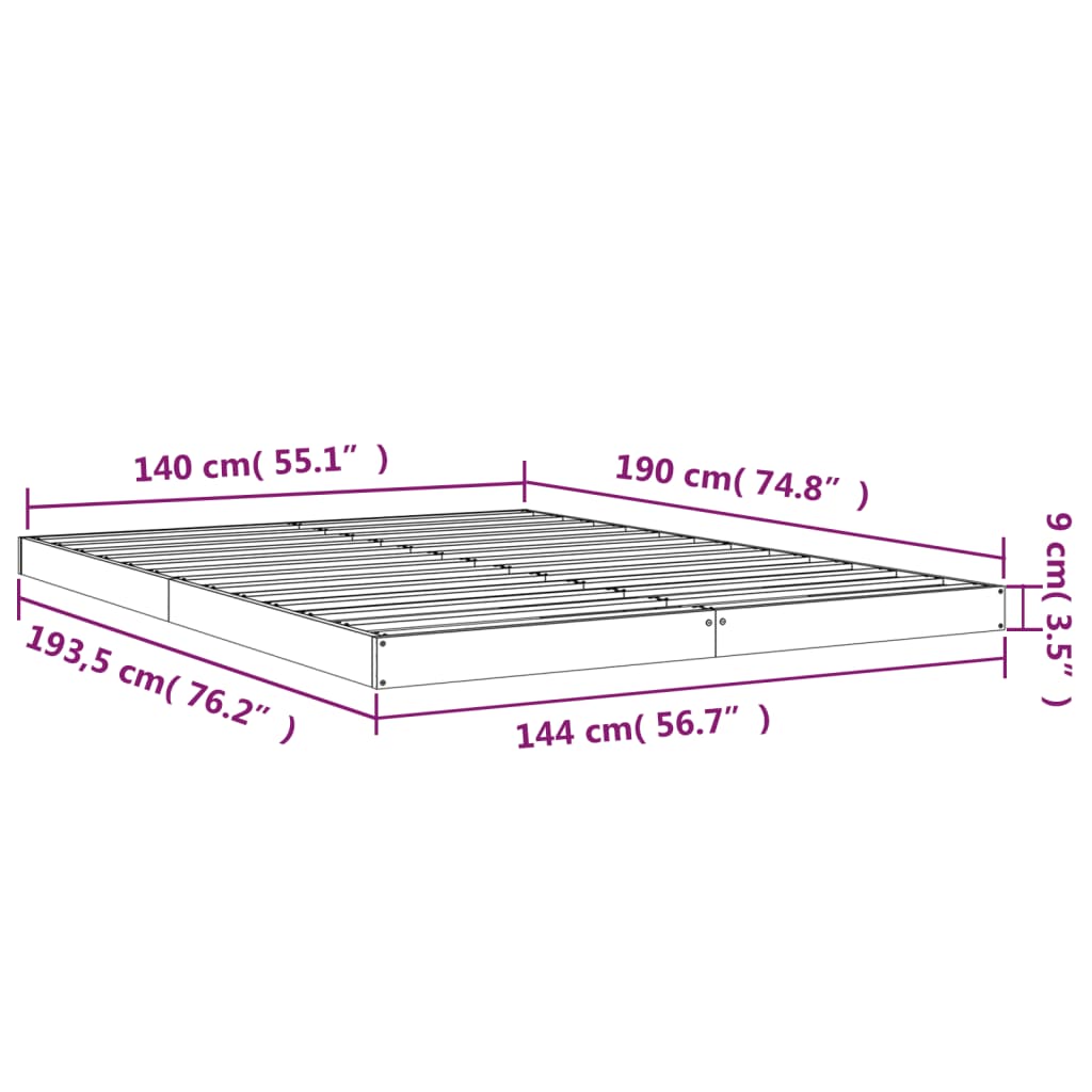 Okvir za krevet 140x190 cm od masivnog drva