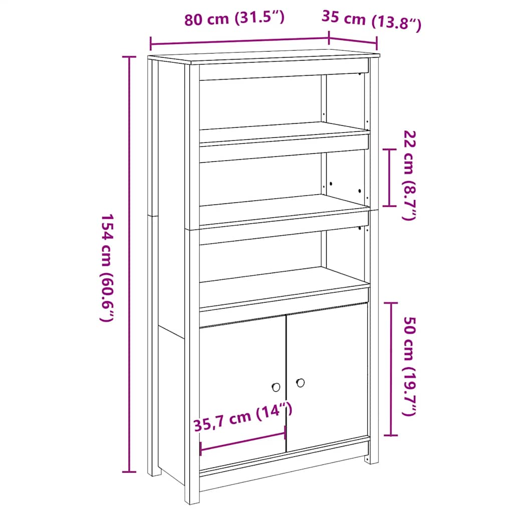 Visoka komoda crna 80 x 35 x 154 cm od masivne borovine
