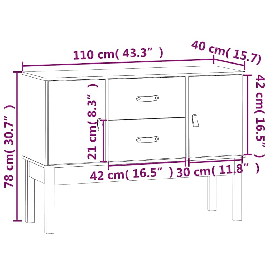 Komoda crna 110 x 40 x 78 cm od masivne borovine
