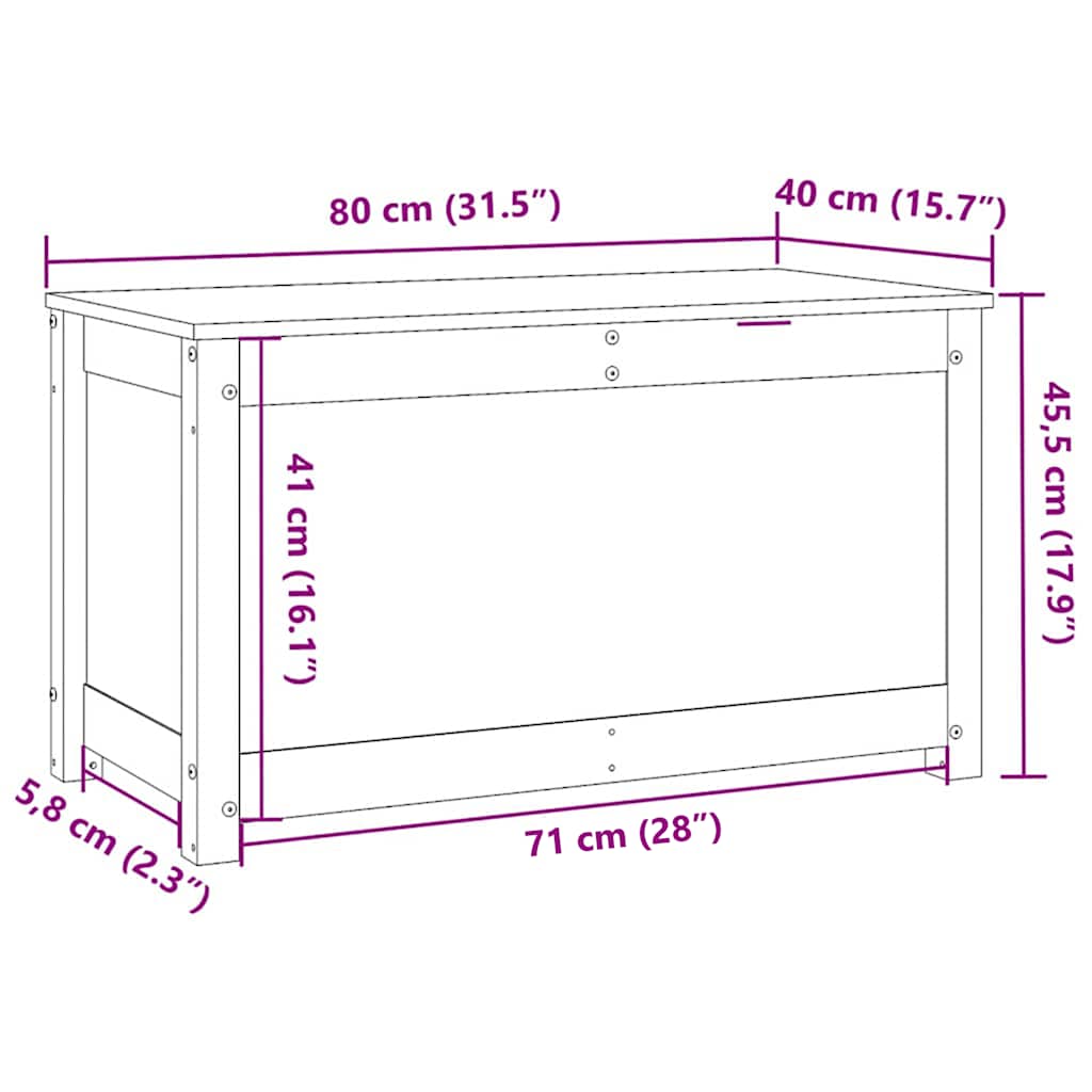 Kutija za pohranu bijela 80 x 40 x 45,5 cm od masivne borovine