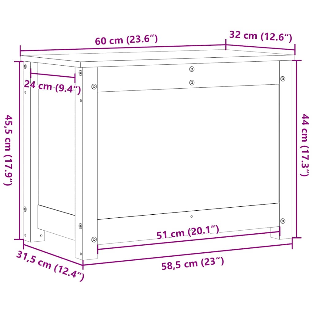 Kutija za pohranu boja meda 60x32x45,5 cm od masivne borovine