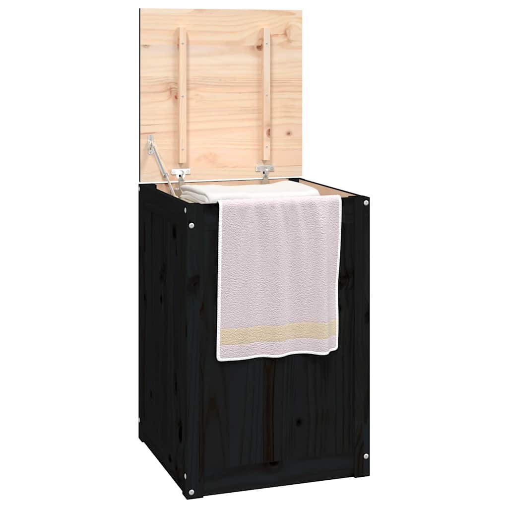 Kutija za rublje crna 44x44x66 cm od masivne borovine