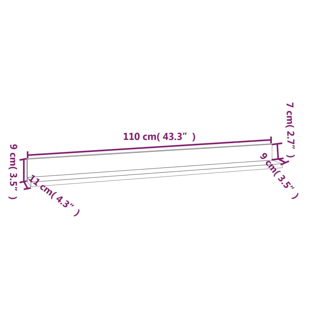 Zidne police 2 kom bijele 110x11x9 cm od masivne borovine