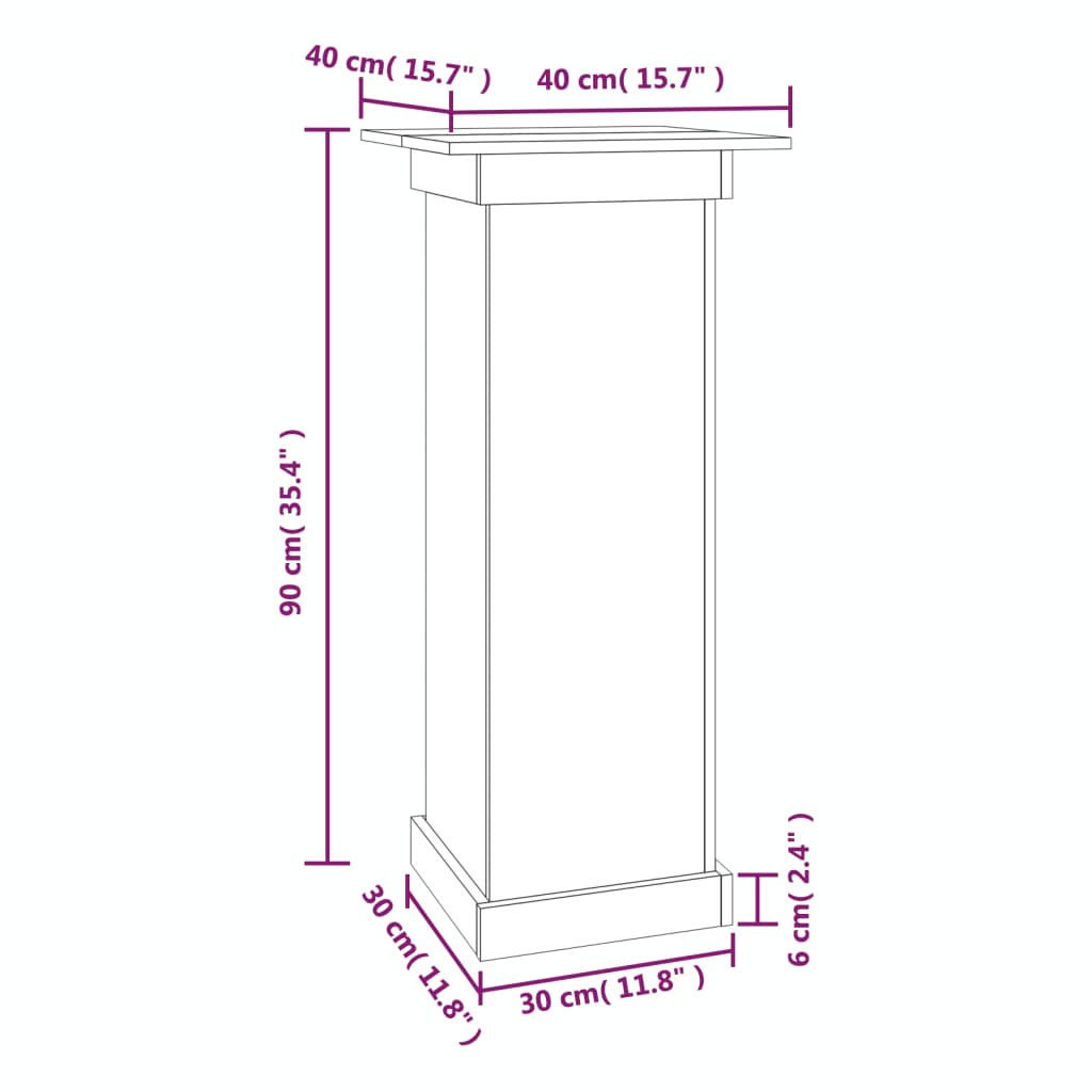 Stalak za cvijeće bijeli 40x40x90 cm od masivne borovine