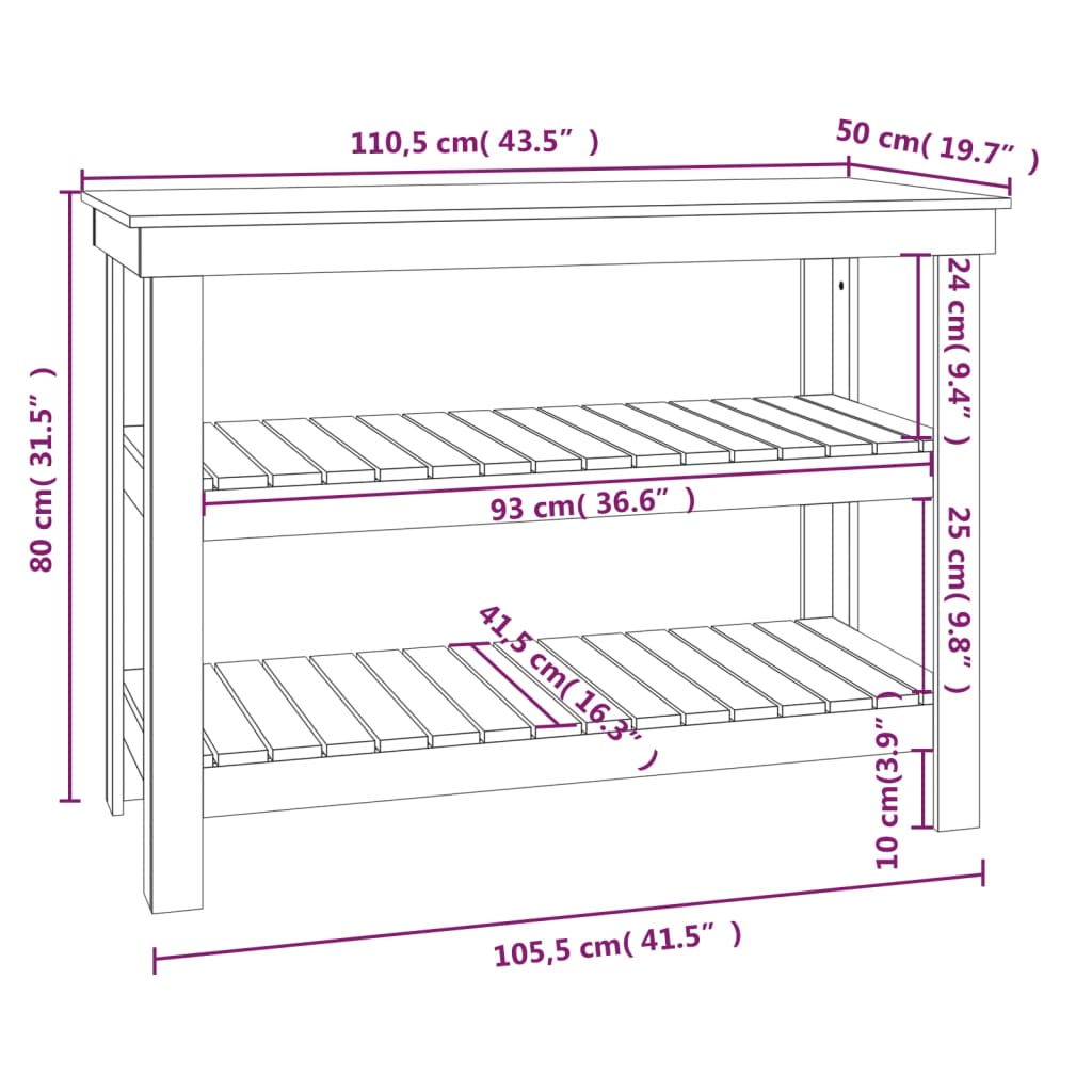 Radni stol 110,5 x 50 x 80 cm od masivne borovine