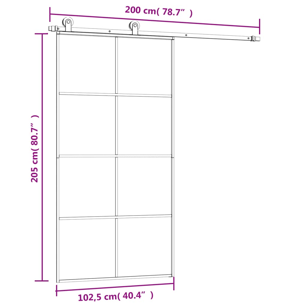Klizna vrata s priborom 102,5x205 cm od stakla ESG i aluminija