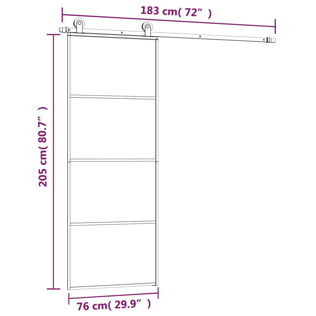 Klizna vrata s priborom 76 x 205 cm od ESG stakla i aluminija
