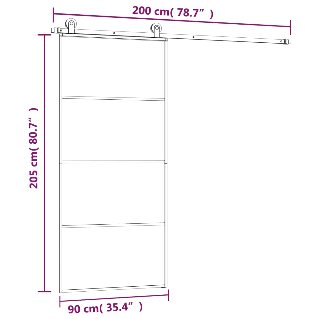 Klizna vrata s priborom 90 x 205 cm od ESG stakla i aluminija
