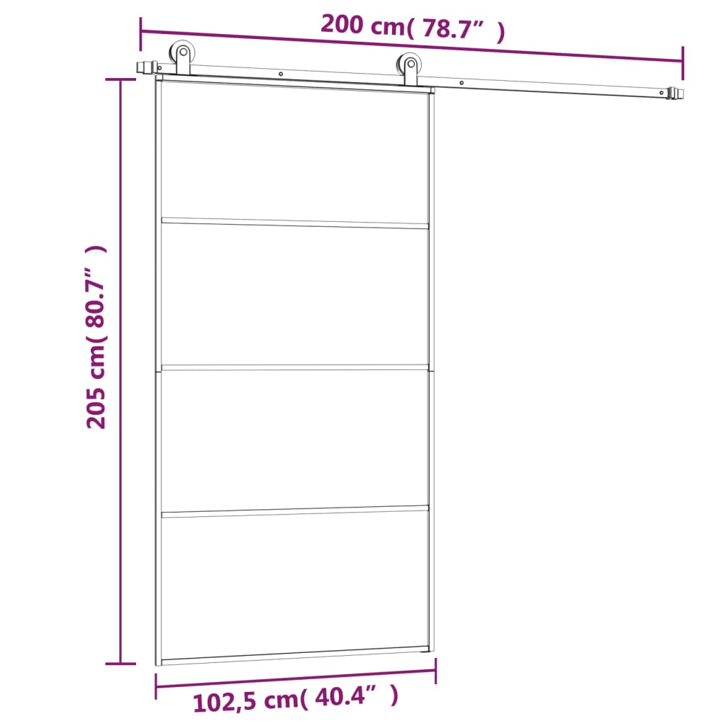 Klizna vrata s priborom 102,5x205 cm od stakla ESG i aluminija