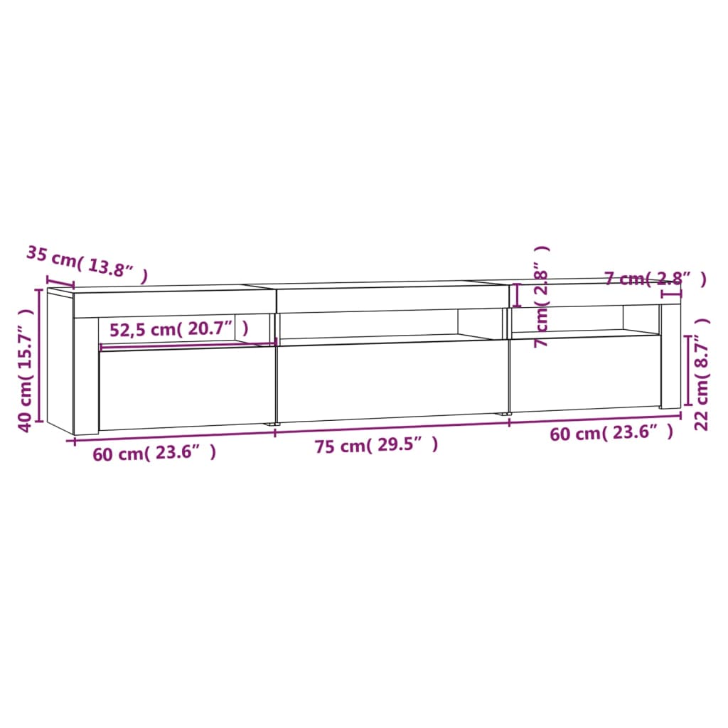 TV ormarić s LED svjetlima boja dimljenog hrasta 195x35x40 cm