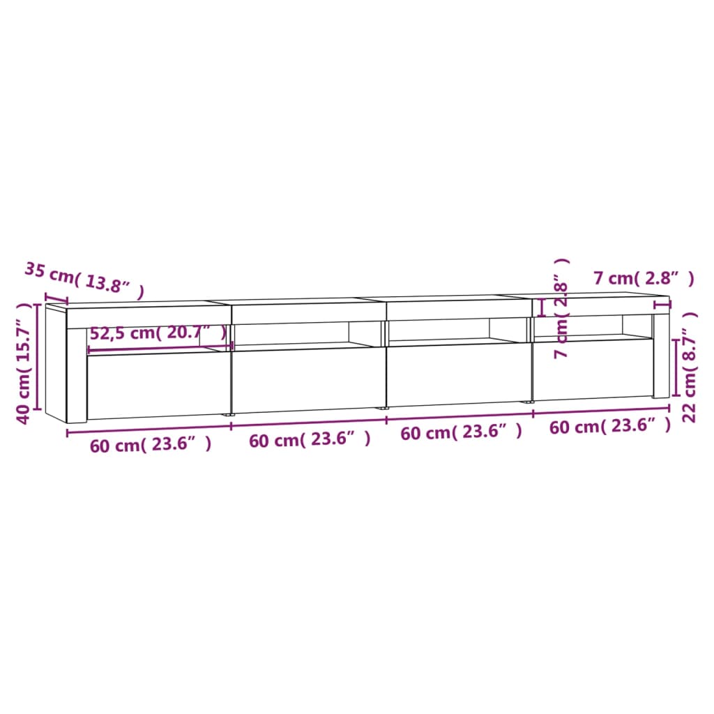 TV ormarić s LED svjetlima siva boja betona 240x35x40 cm