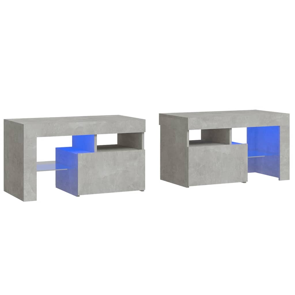 Noćni ormarići 2 kom s LED svjetlima boja betona 70x36,5x40 cm