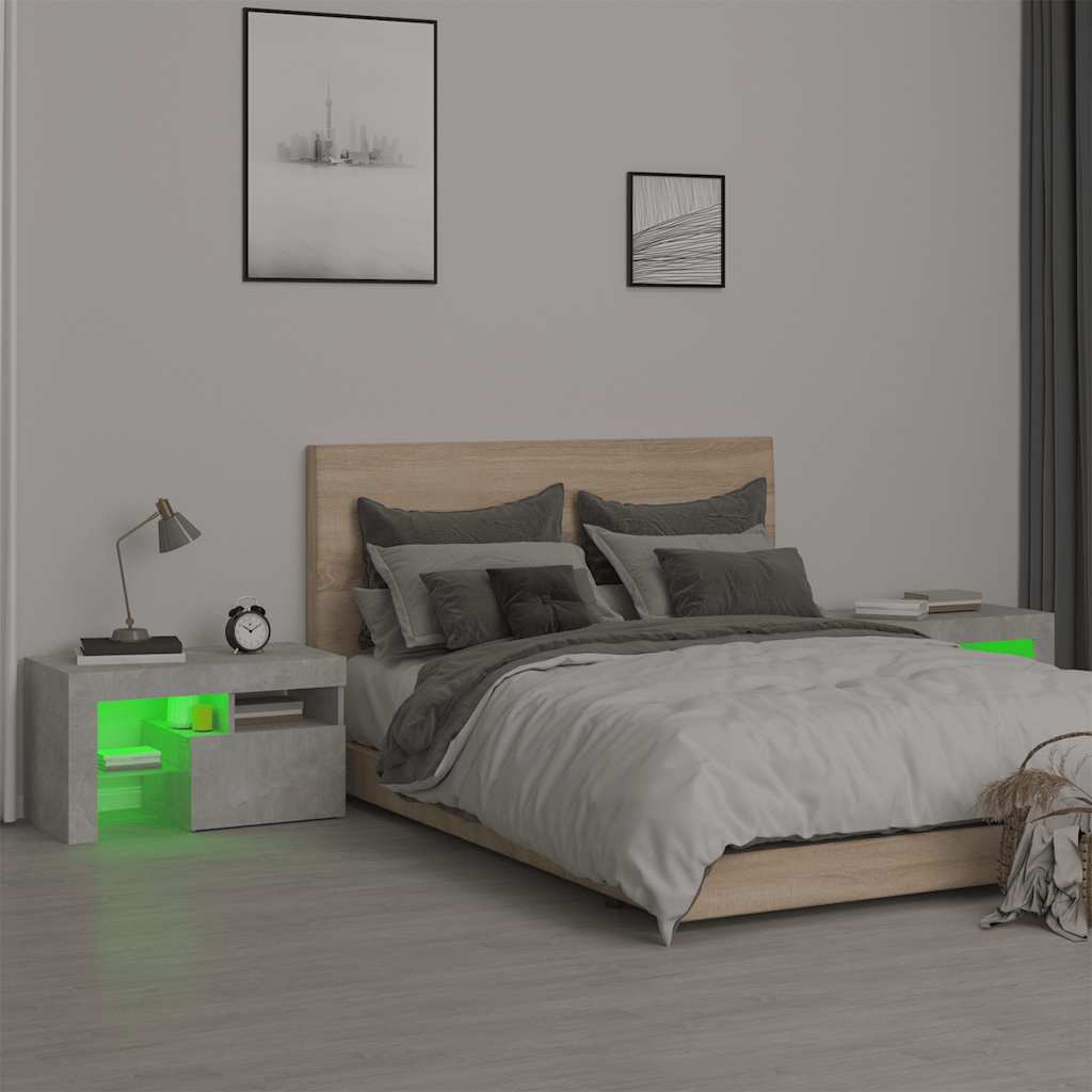 Noćni ormarići 2 kom s LED svjetlima boja betona 70x36,5x40 cm