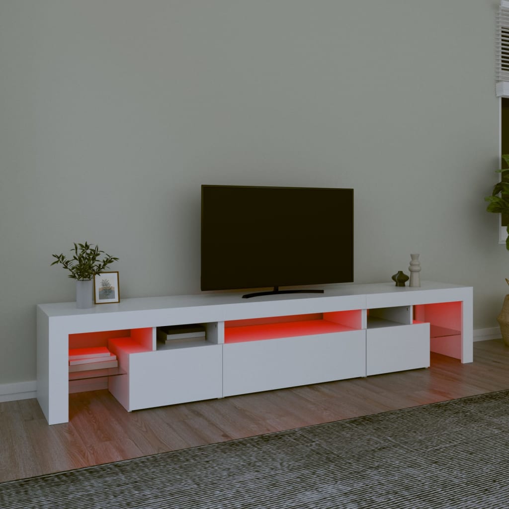 TV ormarić s LED svjetlima bijeli 215x36,5x40 cm