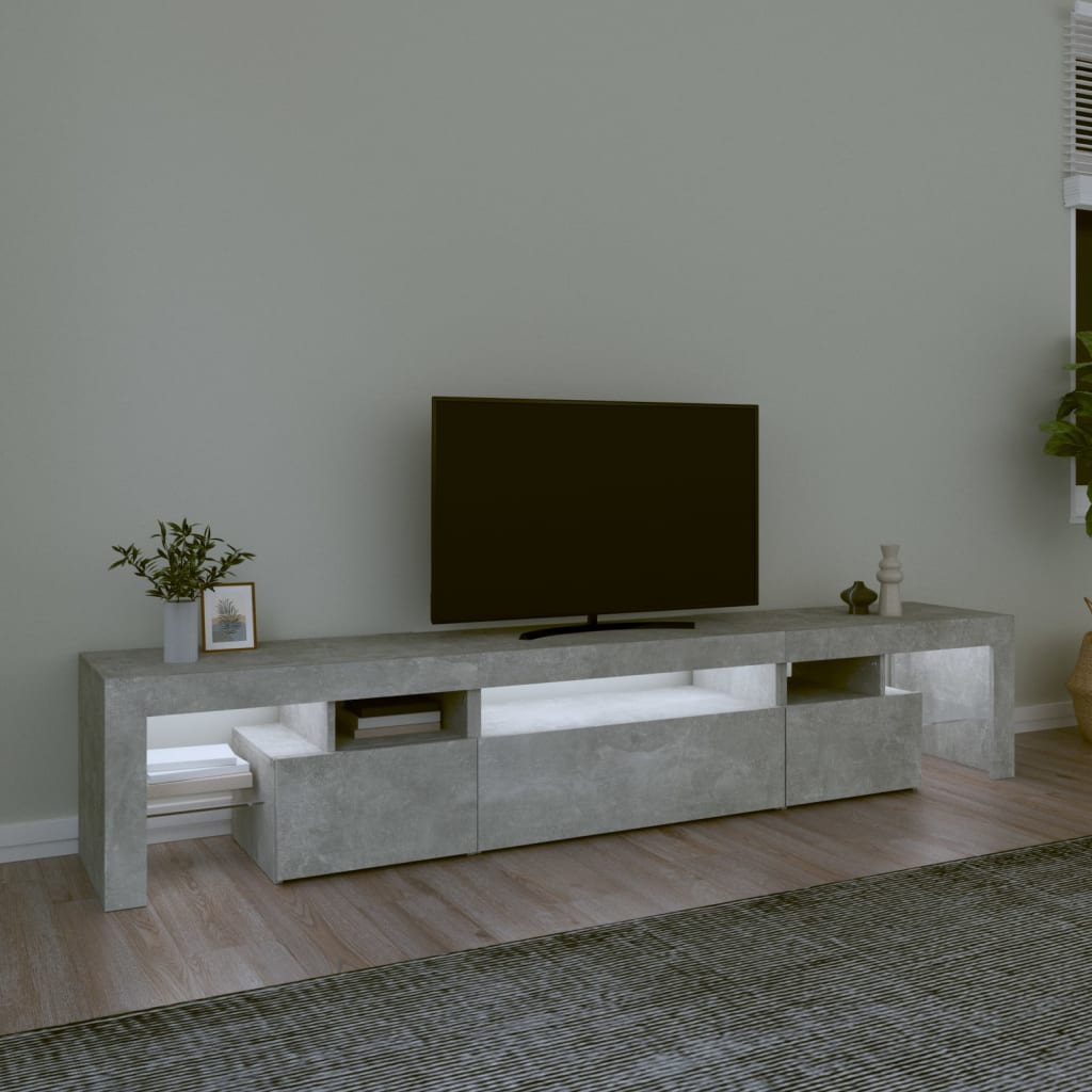 TV ormarić s LED svjetlima siva boja betona 215x36,5x40 cm