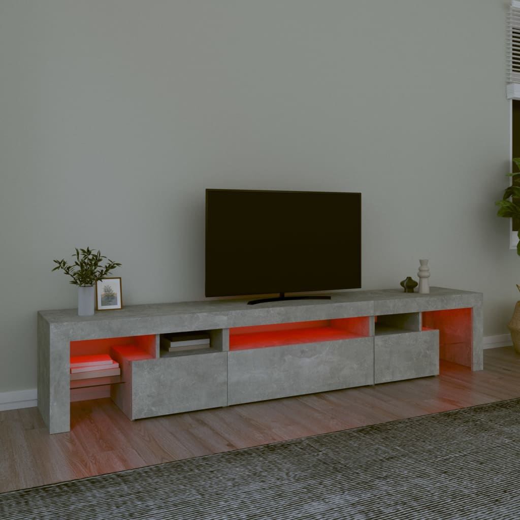 TV ormarić s LED svjetlima siva boja betona 215x36,5x40 cm