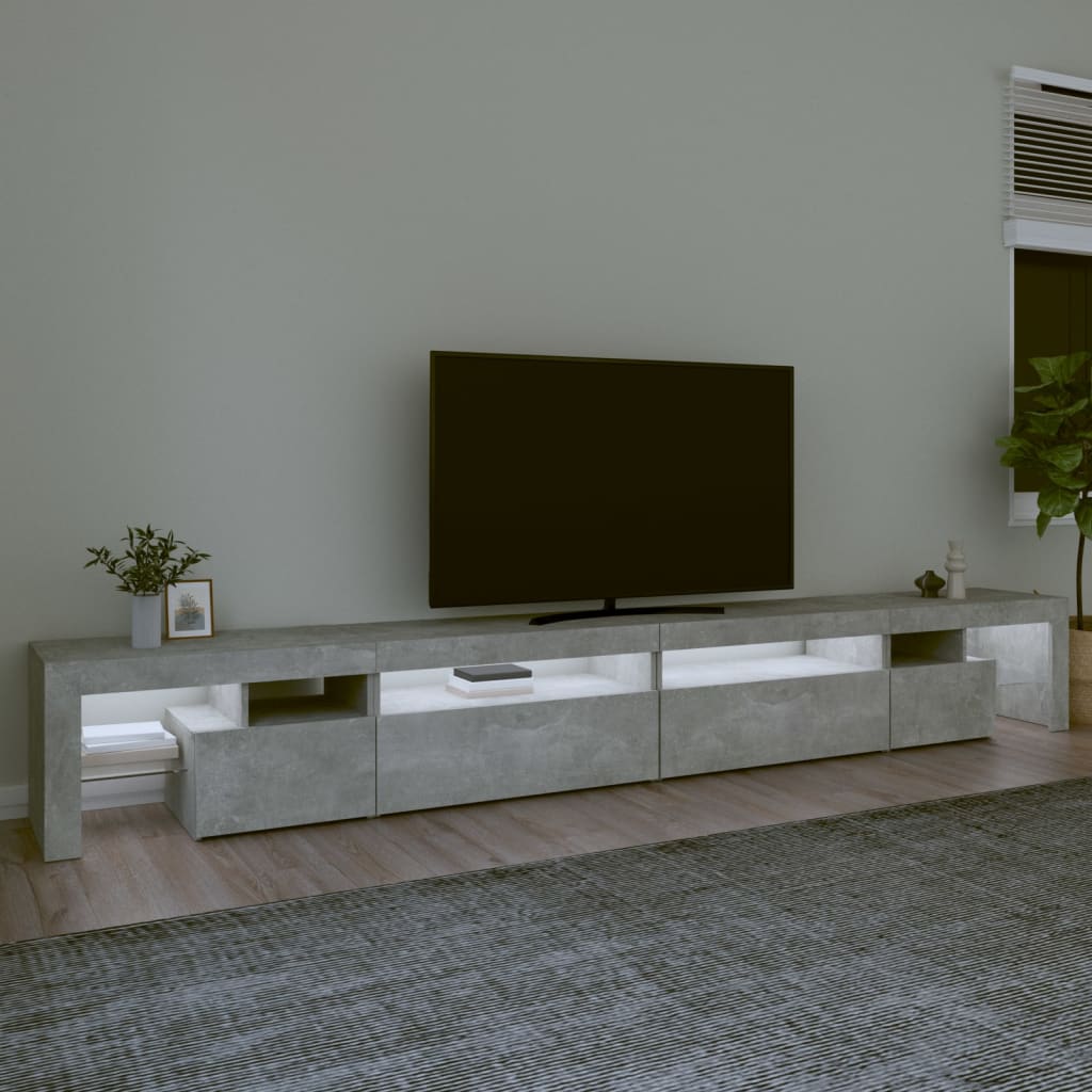 TV ormarić s LED svjetlima siva boja betona 290x36,5x40 cm