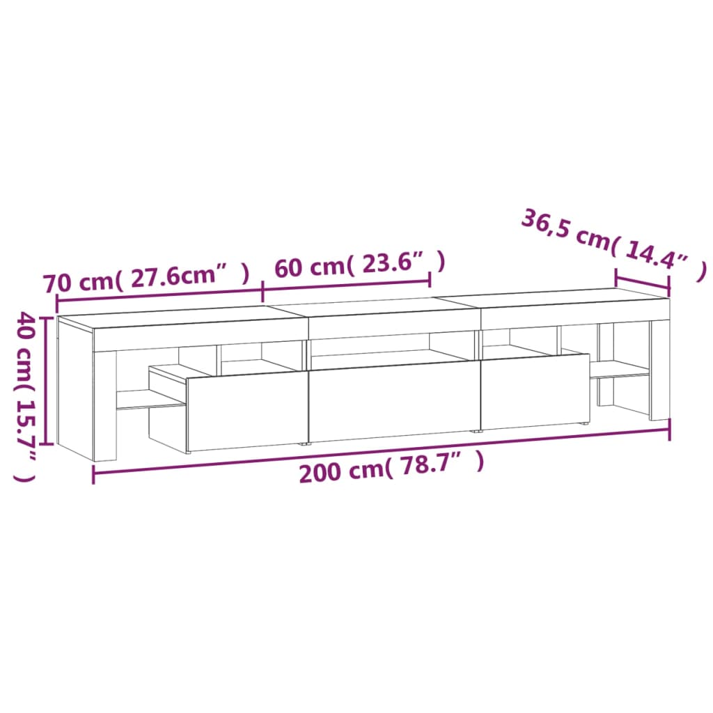 TV ormarić s LED svjetlima boja hrasta sonome 200x36,5x40 cm