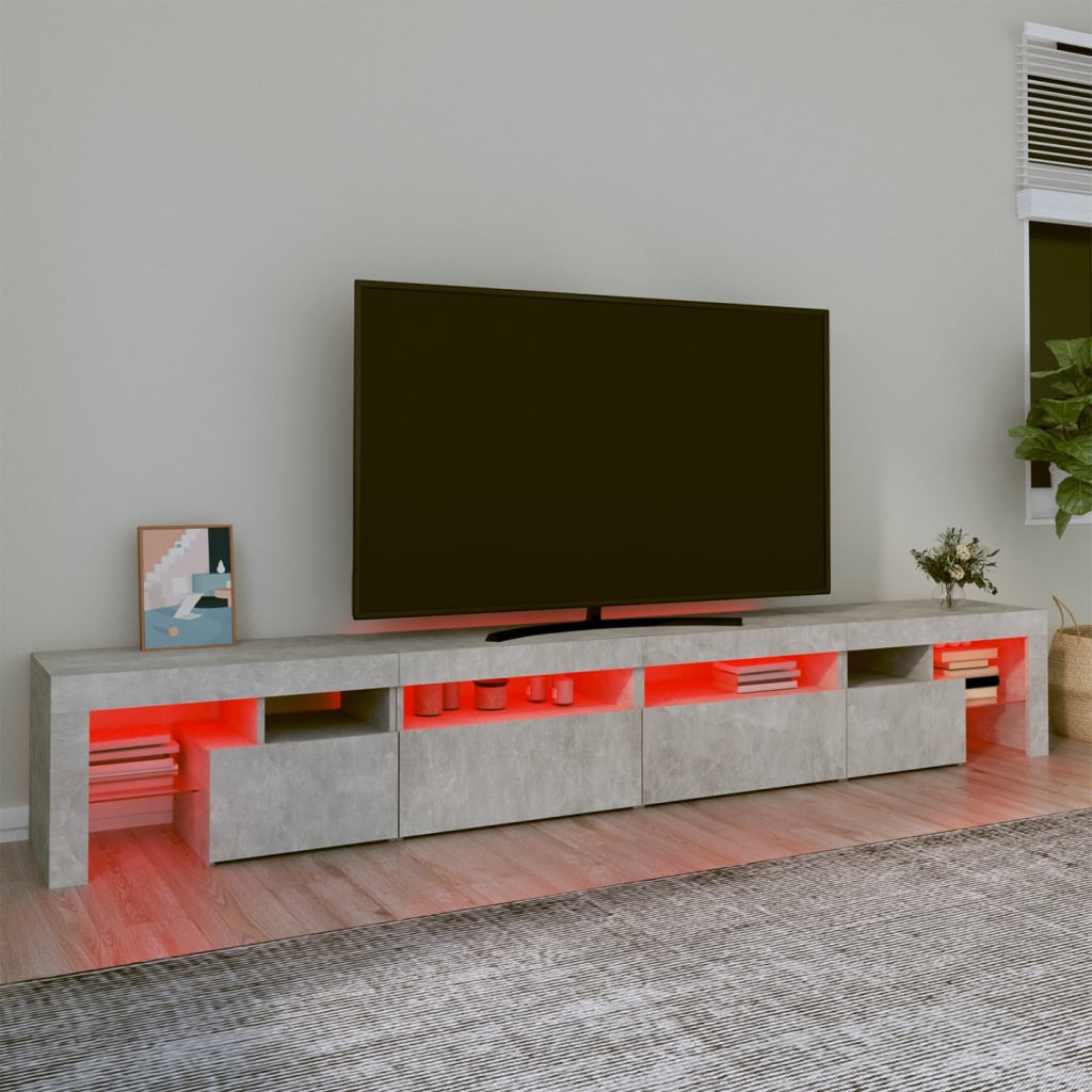 TV ormarić s LED svjetlima siva boja betona 260x36,5x40 cm
