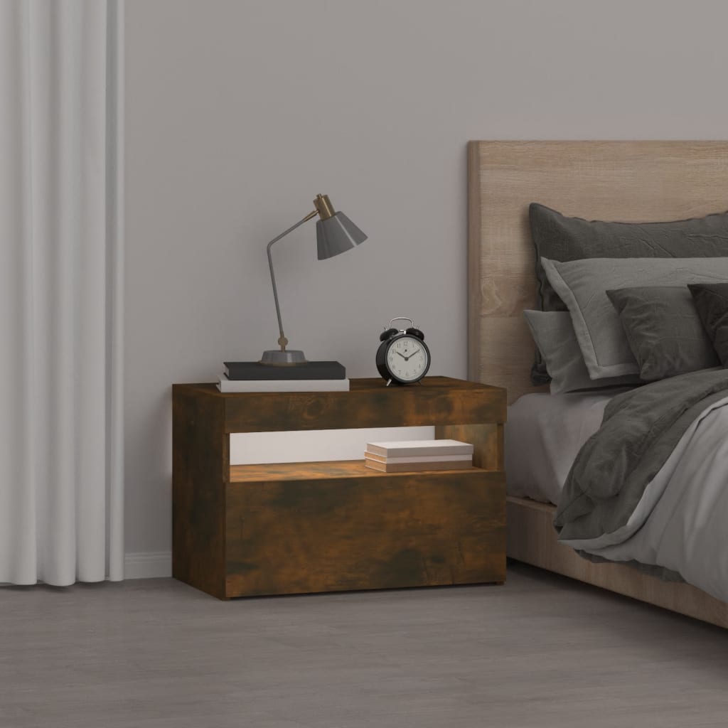 Noćni ormarić s LED svjetlima boja dimljenog hrasta 60x35x40 cm