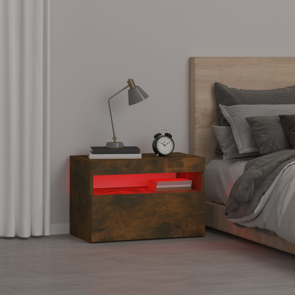 Noćni ormarić s LED svjetlima boja dimljenog hrasta 60x35x40 cm