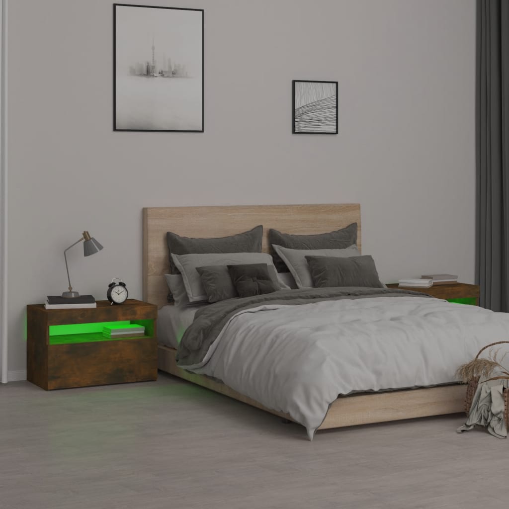 Noćni ormarići 2 kom s LED svjetlima dimljeni hrast 60x35x40 cm
