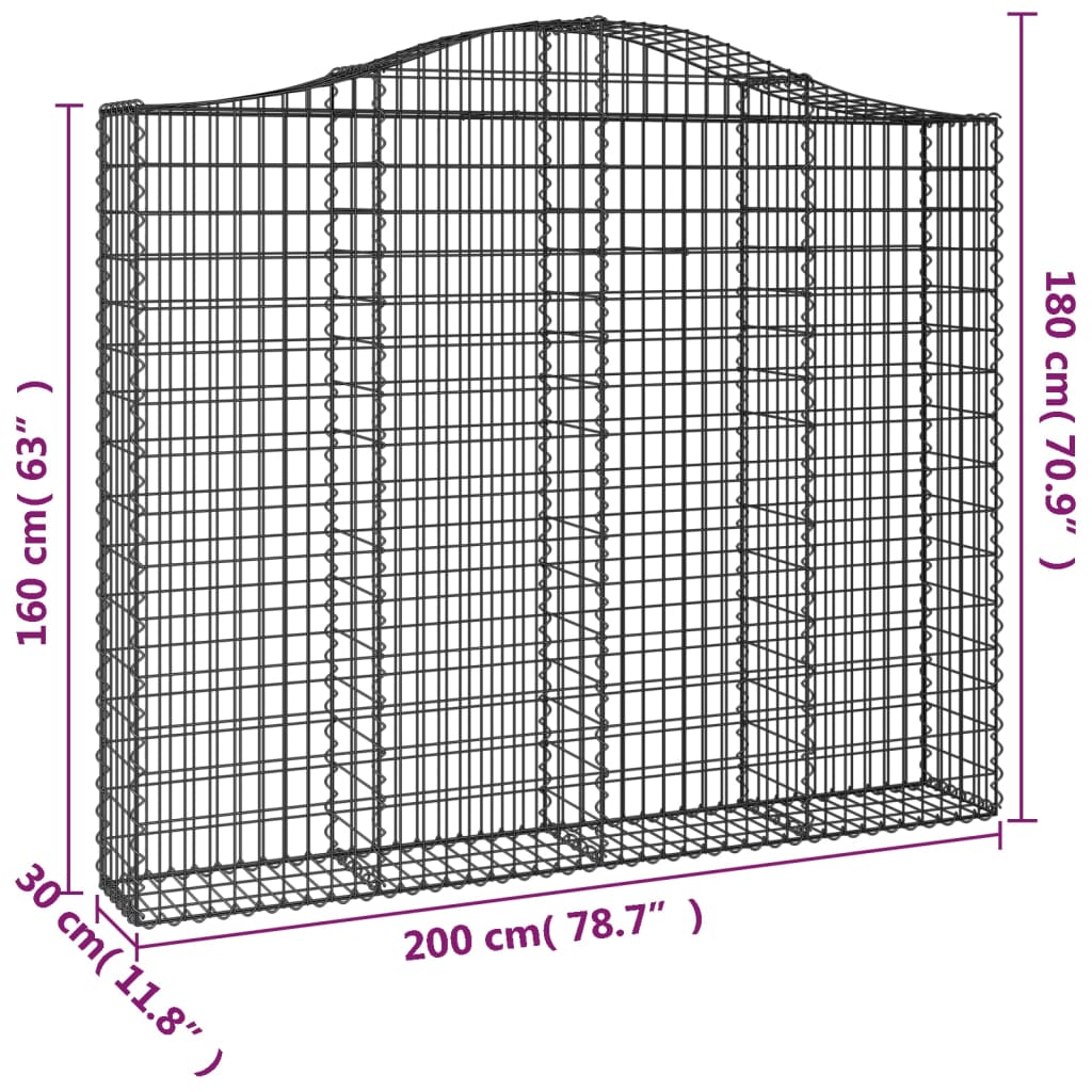 Gabionska košara s lukom 200x30x160/180 cm pocinčano željezo