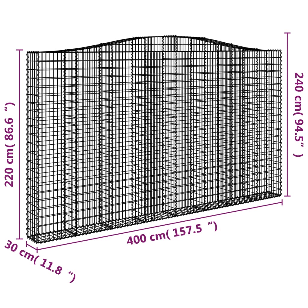 Gabionska košara s lukom 400x30x220/240 cm pocinčano željezo