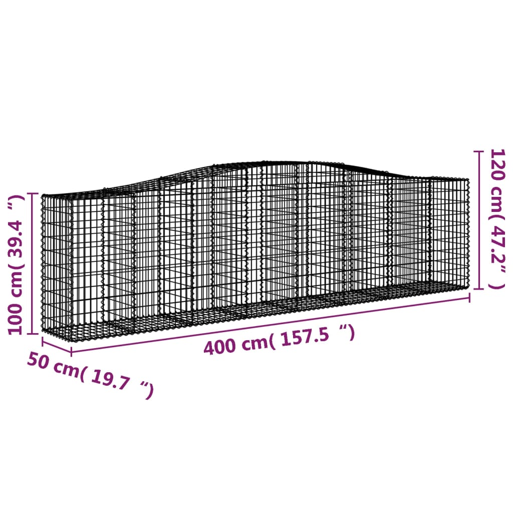 Gabionska košara s lukom 400x50x100/120 cm pocinčano željezo
