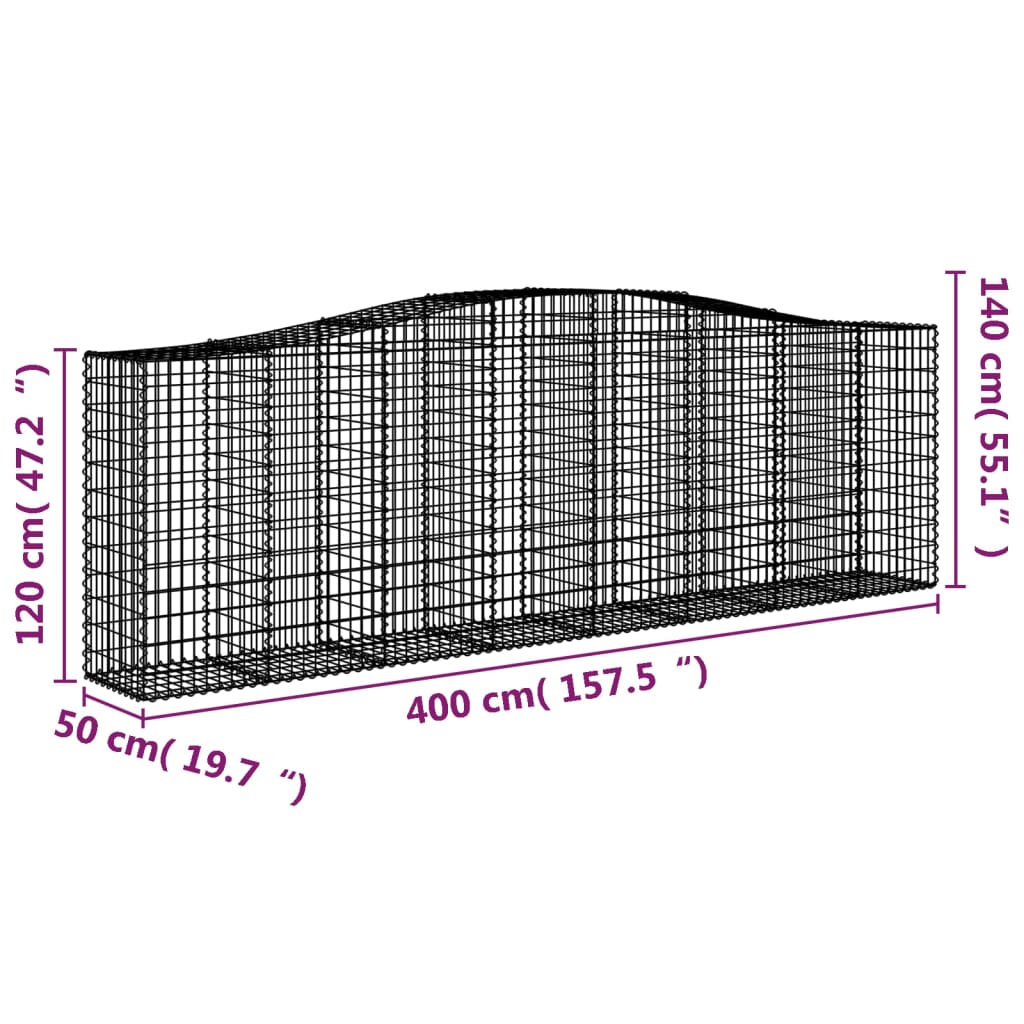 Gabionska košara s lukom 400x50x120/140 cm pocinčano željezo