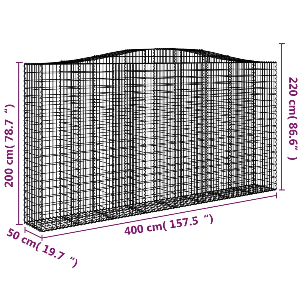 Gabionska košara s lukom 400x50x200/220 cm pocinčano željezo