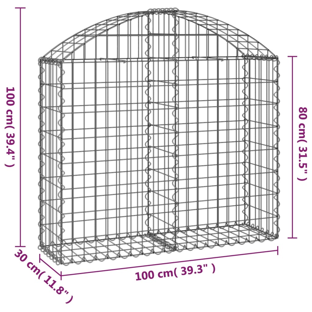 Gabionska košara s lukom 100 x 30 x 80/100 cm pocinčano željezo