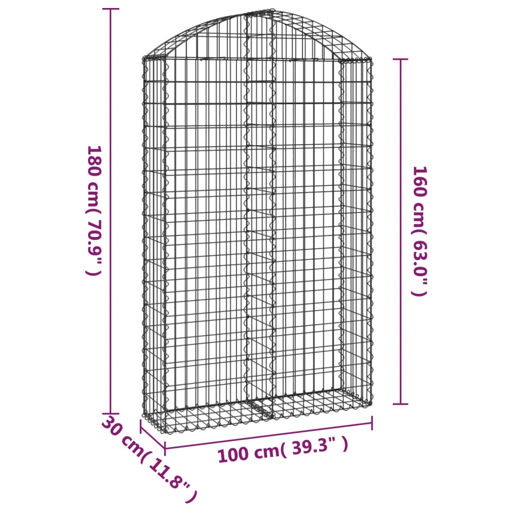 Gabionska košara s lukom 100x30x160/180 cm pocinčano željezo