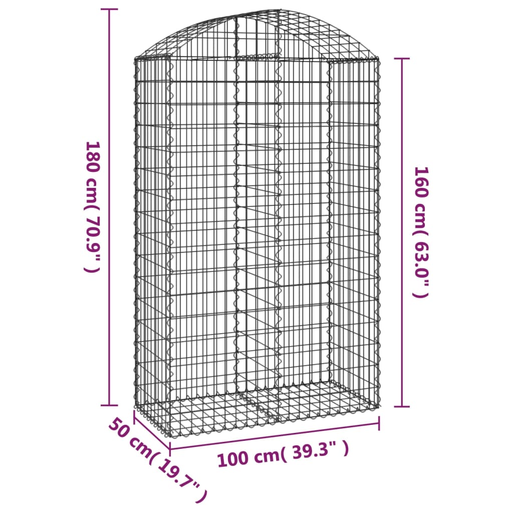 Gabionska košara s lukom 100x50x160/180 cm pocinčano željezo