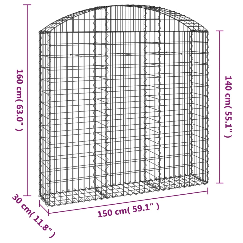 Gabionska košara s lukom 150x30x140/160 cm pocinčano željezo